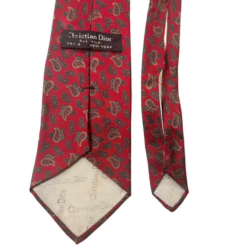 Christian Dior Paisley Tie Silk Red Brown Classic Preppy